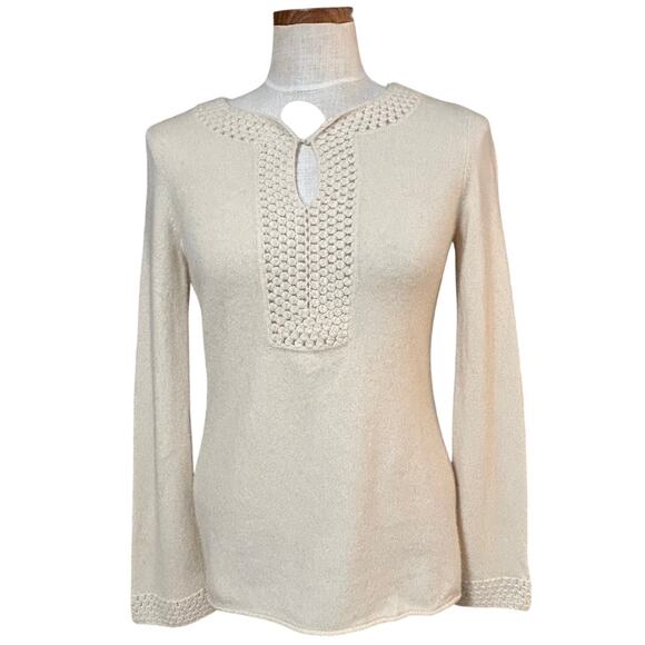 Lilly Pulitzer Cashmere Cream Sweater XS Keyhole Neck Knit Designer Pullover - Picture 1 of 12
